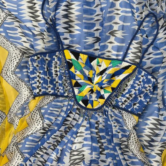 RANNA GILL ANTHROPOLOGIE Maxi Dress Womens Size Small Petite Sunburst Beaded - Picture 3 of 12